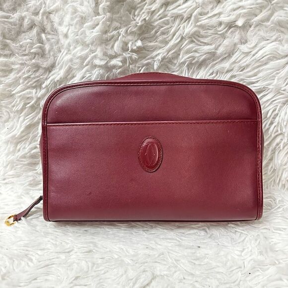CARTIER Zip clutch multipurpose organizer Bag mast‎ line Bordeaux Red Leather